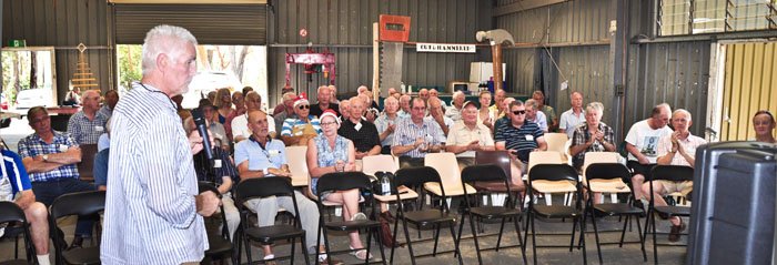 Members seated for a well-attended Shed Annual General Meeting