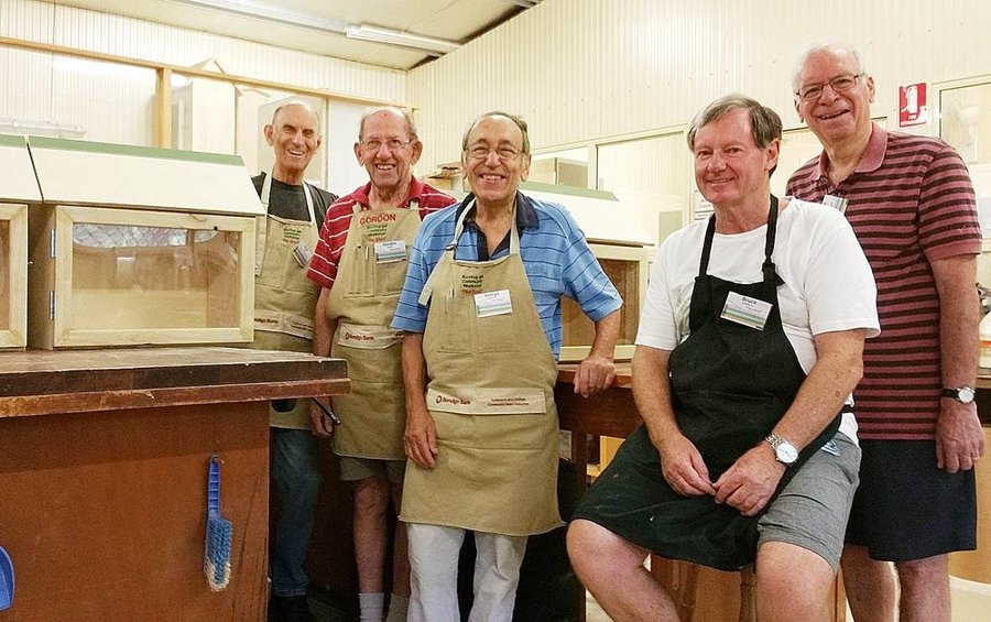 Shed members with finished native bee boxes